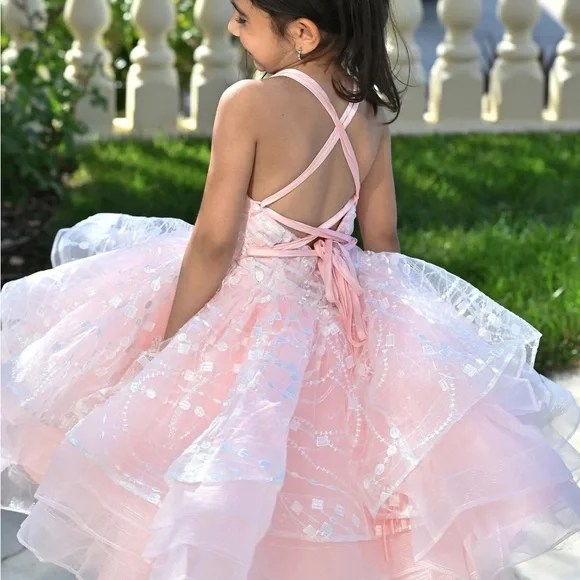 Girls puffy pink tutu, handmade and hand beaded, a perfect birthday dress